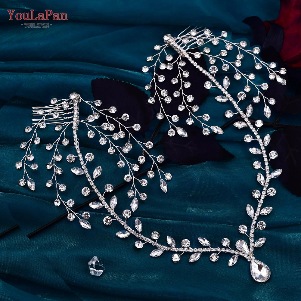 YouLaPan Bride Forehead Rhinestone Headband for Weddings