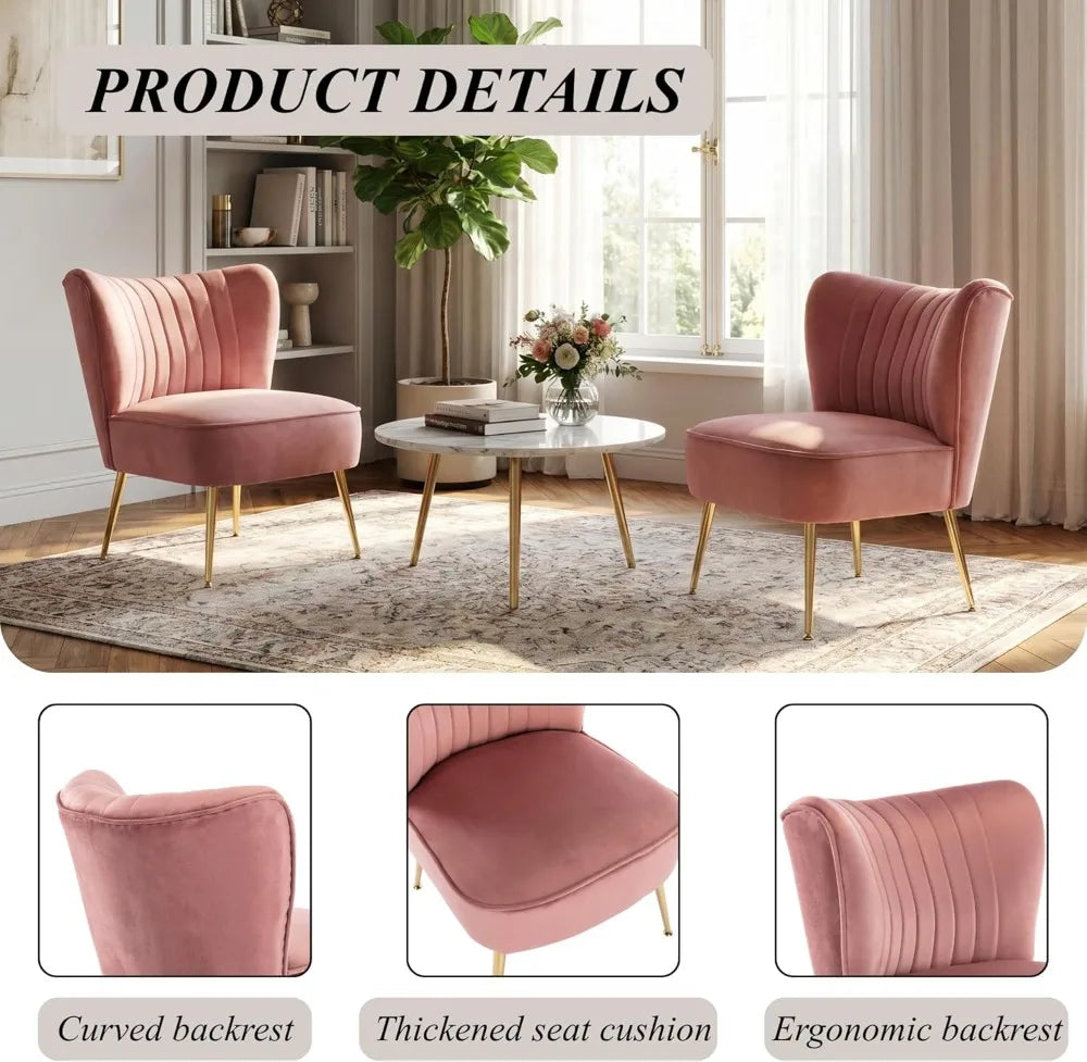 Velvet Armless Slipper Chairs With Golden Legs Mid Century