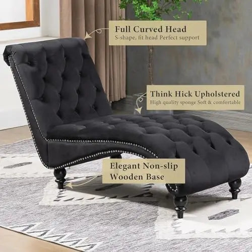Tufted Velvet Chaise Lounge Chair With Premium Wood Legs
