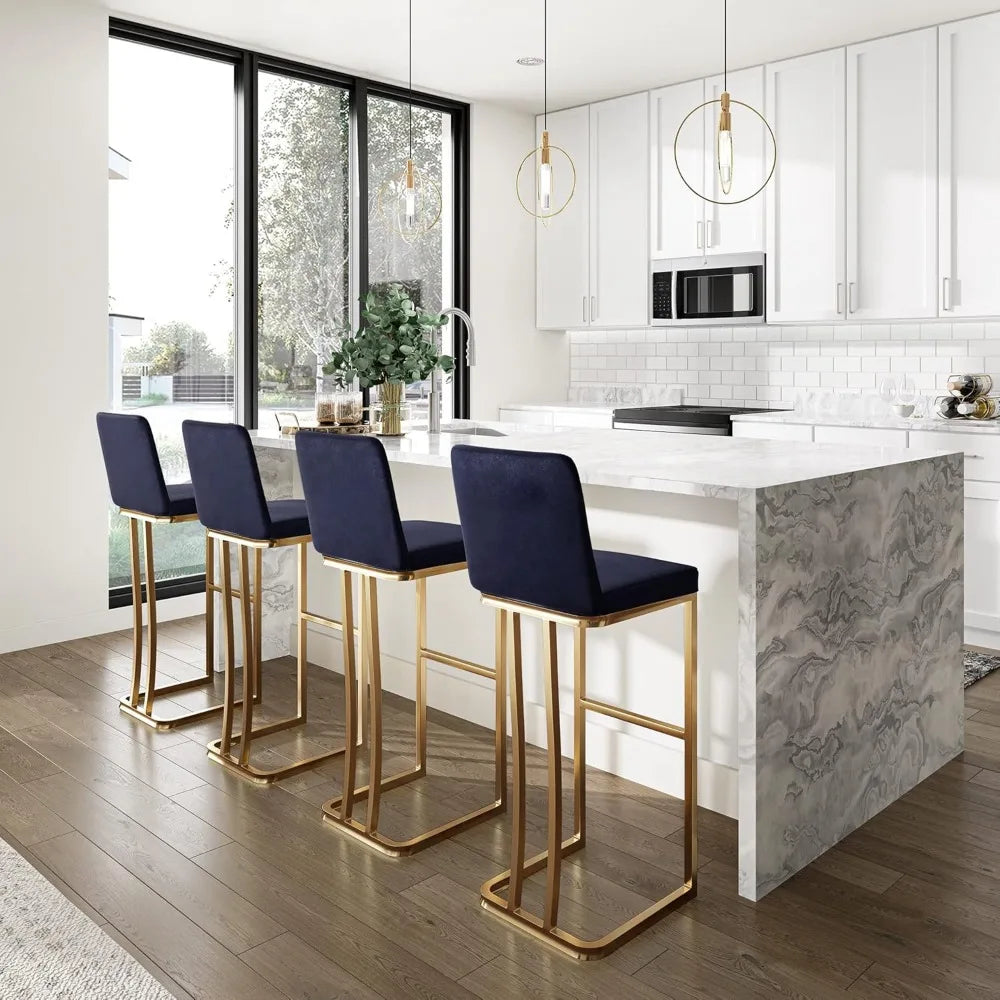 30 Inch Upholstered Velvet Barstools Set of 2 with Gold Metal Frame