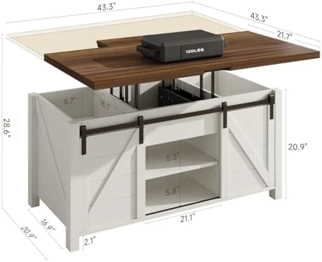 Farmhouse Lift Top Coffee Table with Sliding Barn Door and Hidden Storage
