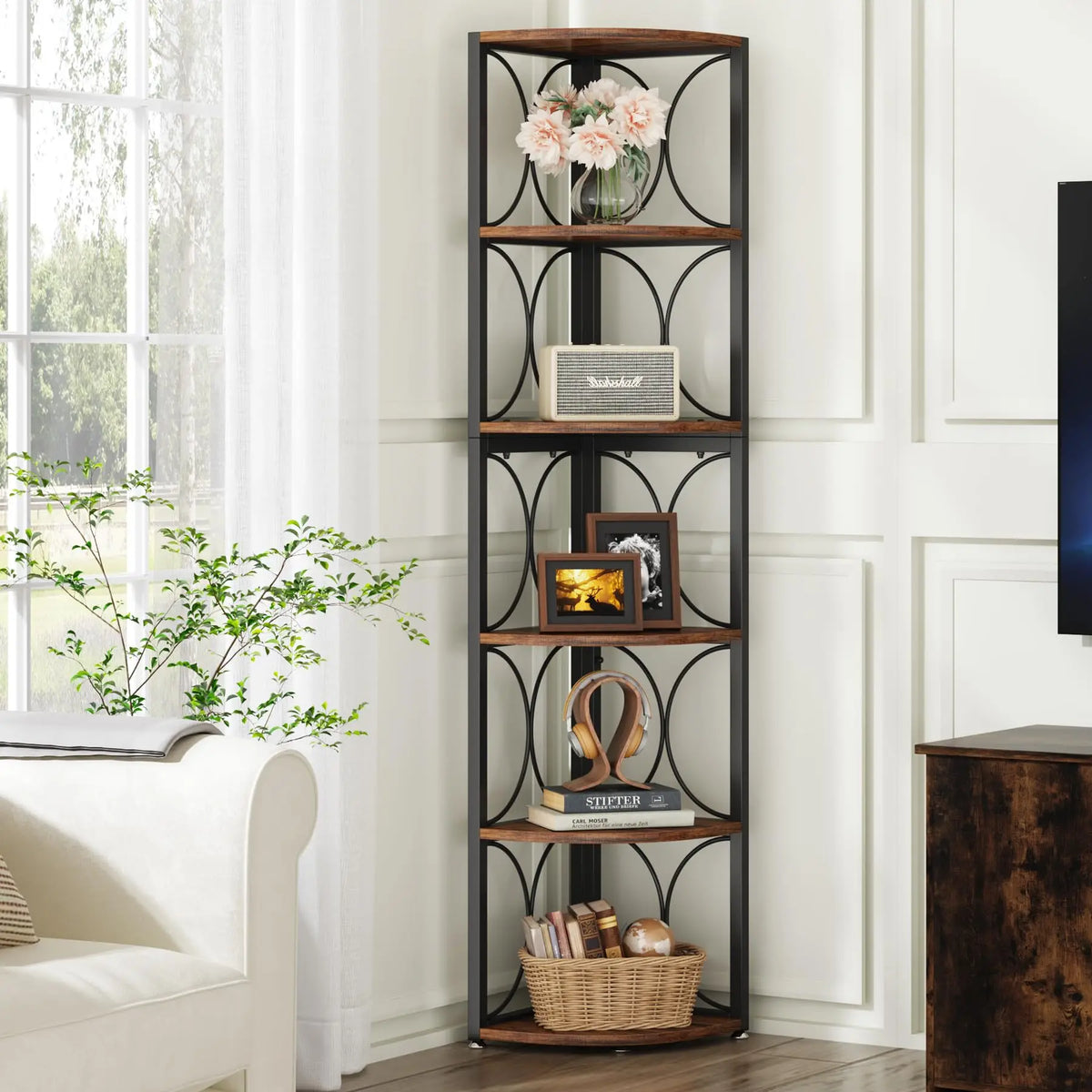Tribesigns Six Tier Rectangular Corner Shelf Bookcase Rack