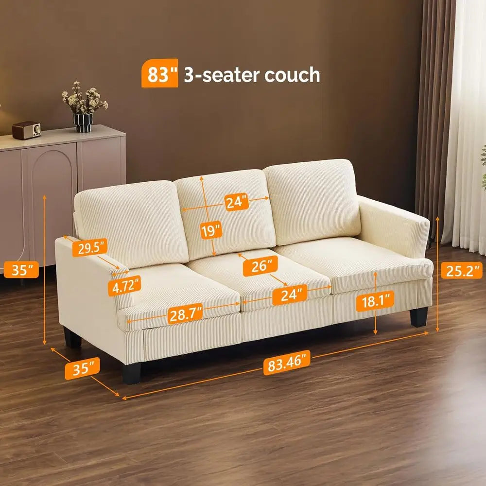 Premium Corduroy Three Seater Couch For Small Spaces