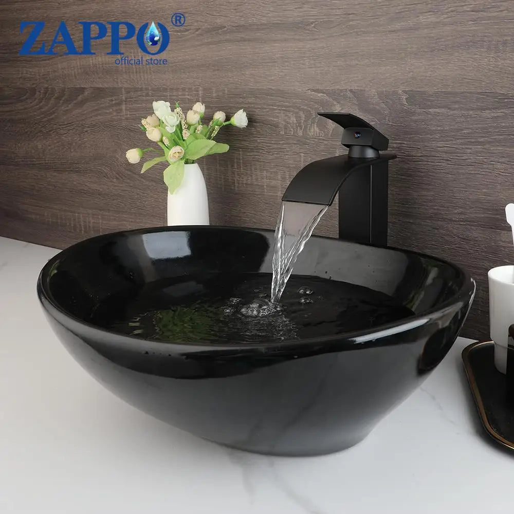 Torayvino Vessel Sink With Faucet Drain Ceramic Oval Bathroom Sink
