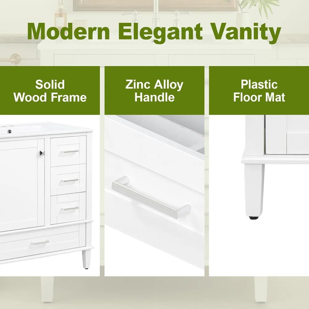 Solid Wood Bathroom Vanity Cabinet With Integrated Sink