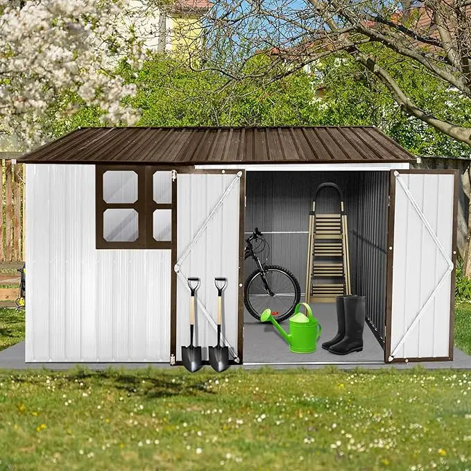XMSJ Metal Garden Shed With Window And Lockable Doors
