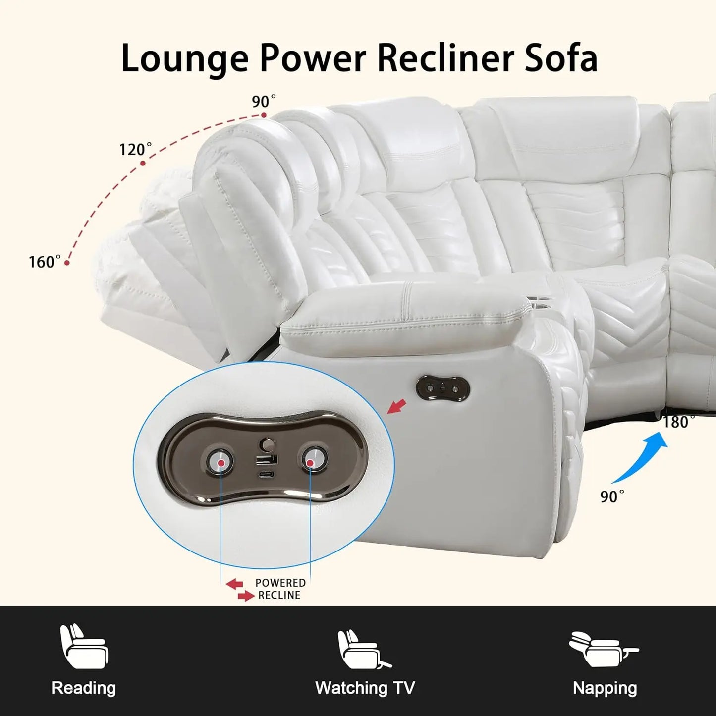 Power Couch Leather Recliner Sofa With LED USB Speaker
