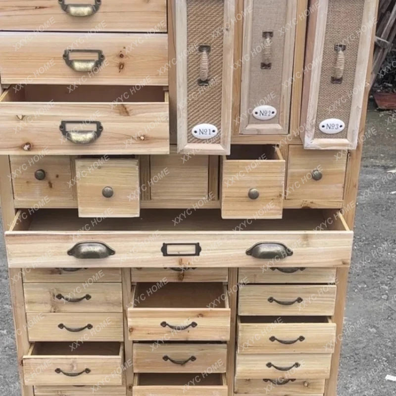 Rustic Solid Wood Jewelry Cabinet With Multi Grid Storage
