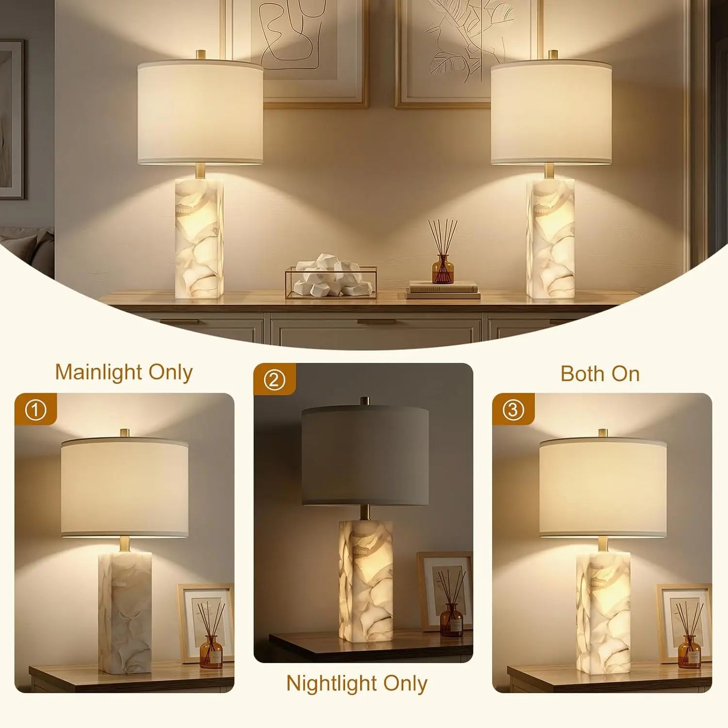 Alabaster Table Lamp Set of 2 Night Light BedroomSanctuary