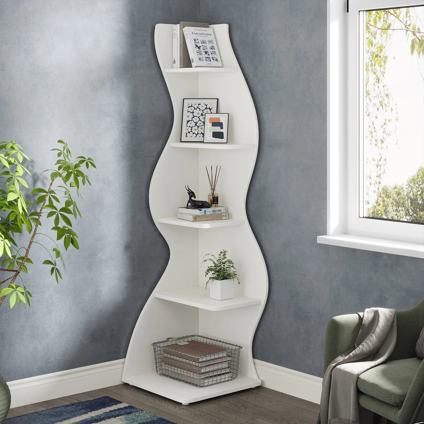 Tribesigns Corner Shelf Five Tier Wall Bookshelf Wood