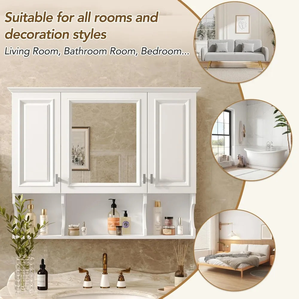 Bathroom Wall Cabinet With Mirror And Open Shelves