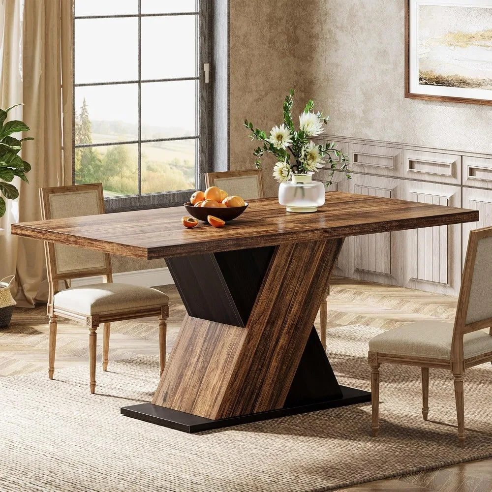Ticify Farmhouse Rectangular Rustic Wooden Dining Table