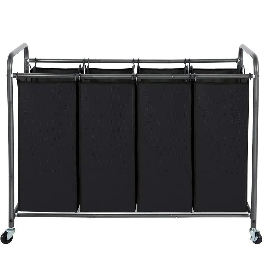 Laundry Sorter 4 Section Rolling Cart With Removable Bags