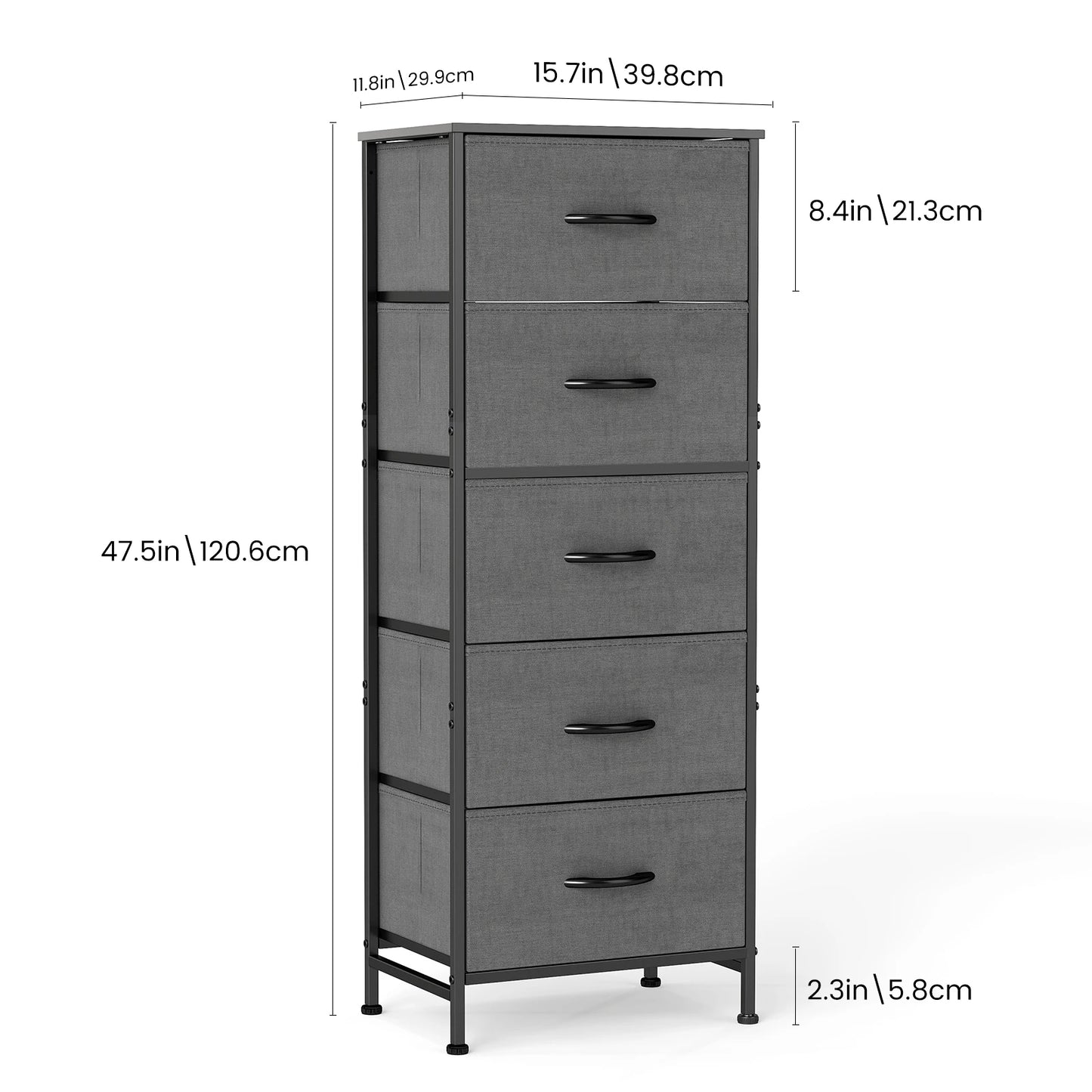 JHK Five Drawer Dresser With Steel Frame For Bedroom
