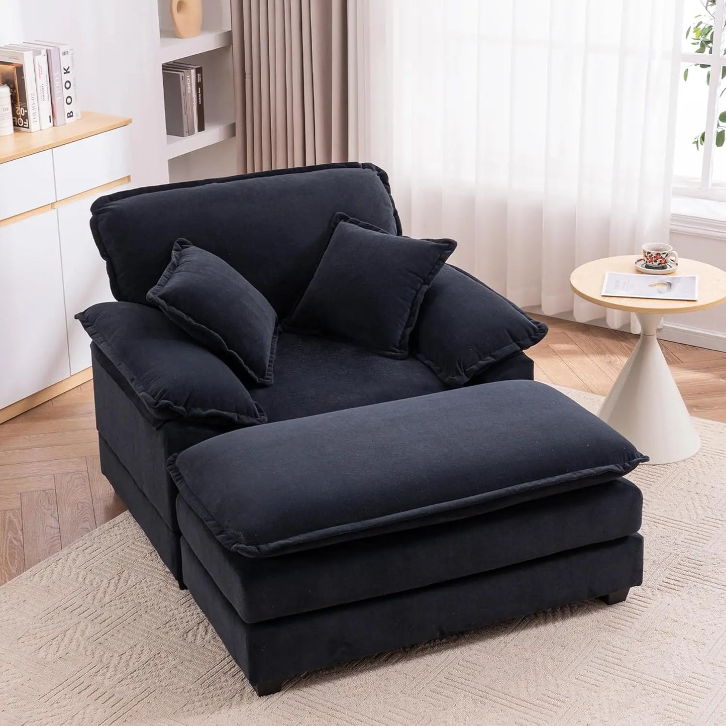 Oversized Chaise Lounge Chair With Ottoman In Velvet Upholstery