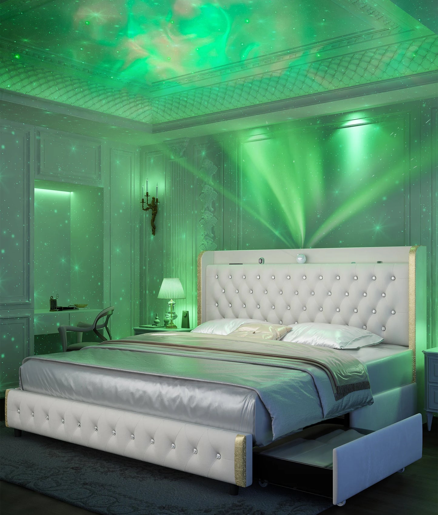 GEGOFORU Galaxy Projector LED Bed Frame With Bluetooth