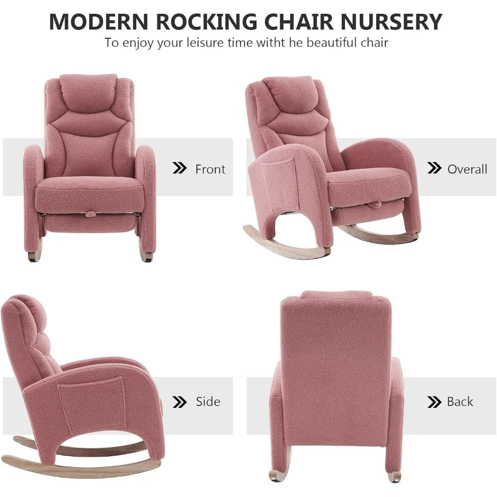 MKDK Teddy Fabric Nursery Glider Rocking Chair Footrest