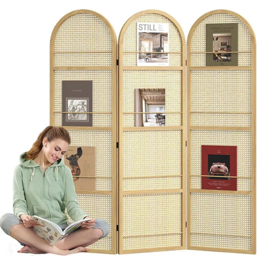 Room Divider With Builtin Bookshelf Foldable Privacy Screen