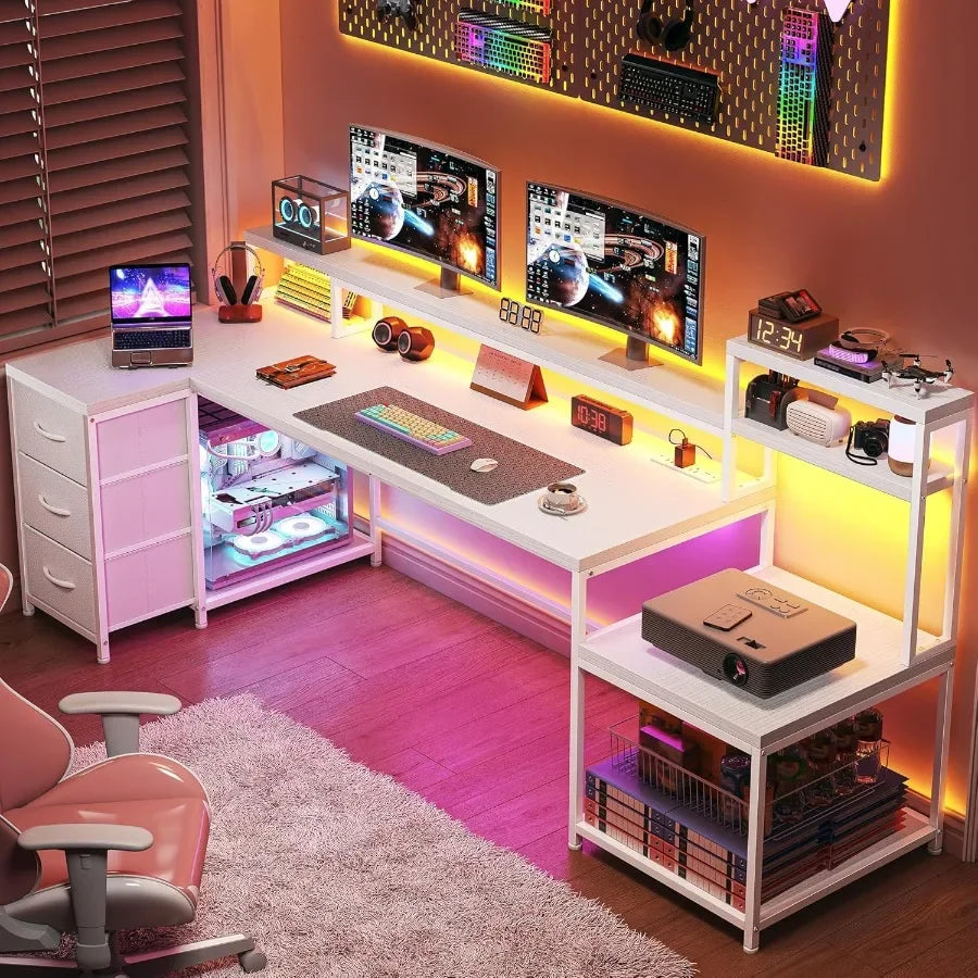 High Concerned L Shaped Gaming Desk With LED Lights