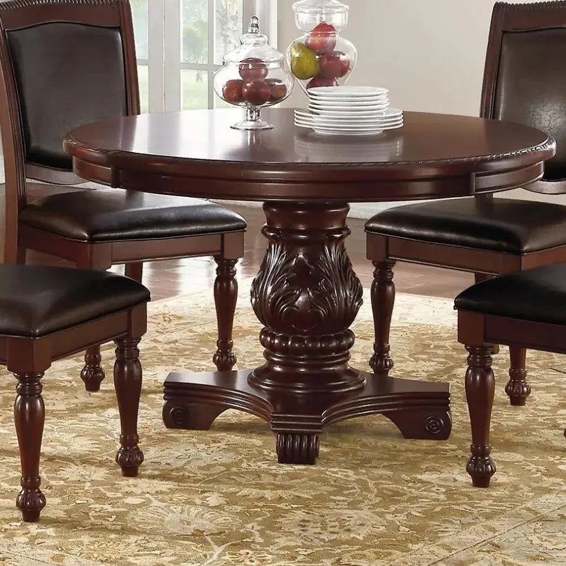 Dining Set With Round Table And Four Chairs Rubberwood Veneer