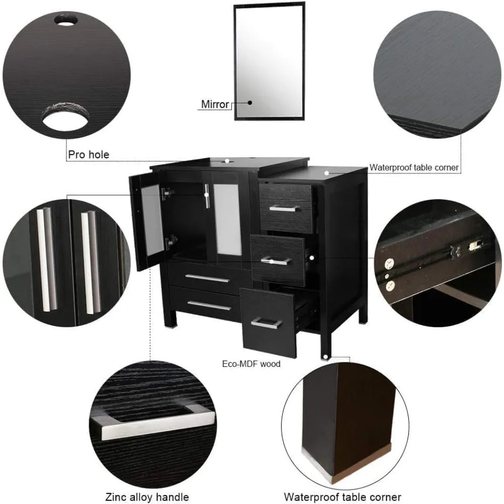 48 Inch Black Bathroom Vanity with Sink Combo and Storage Cabinets