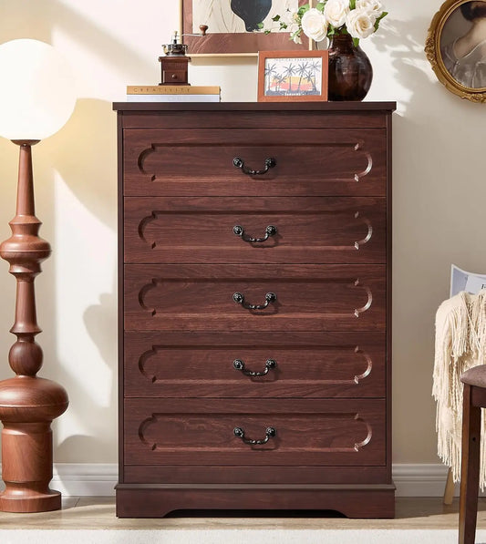 Farmhouse Cherry Wood Dresser Chest Of Drawers For Bedroom