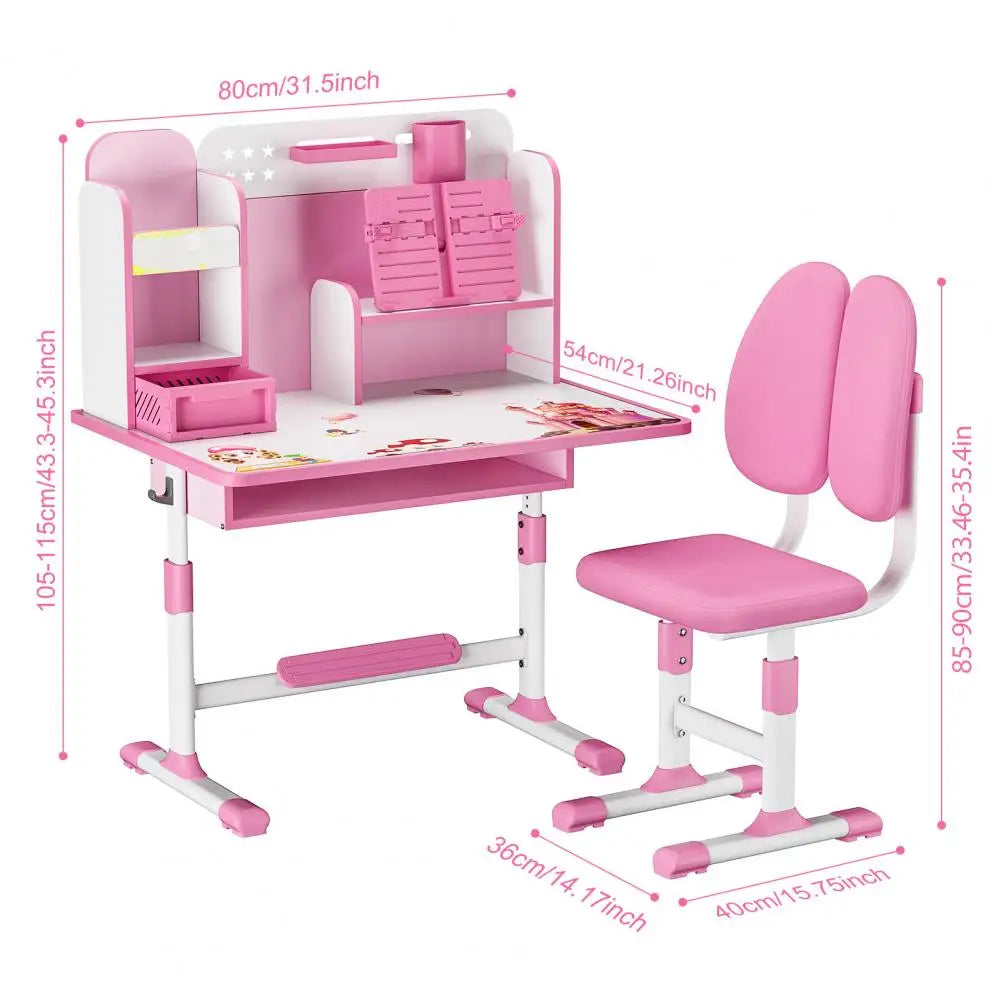 Height Adjustable Kids Study Desk Chair Set Ergonomic