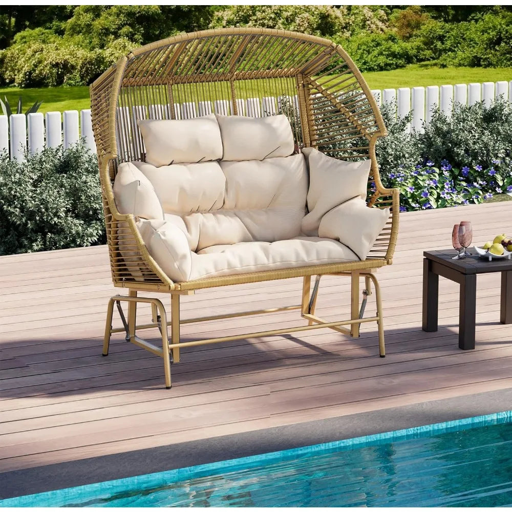 MKDK Outdoor Wicker Double Egg Loveseat Rocking Glider