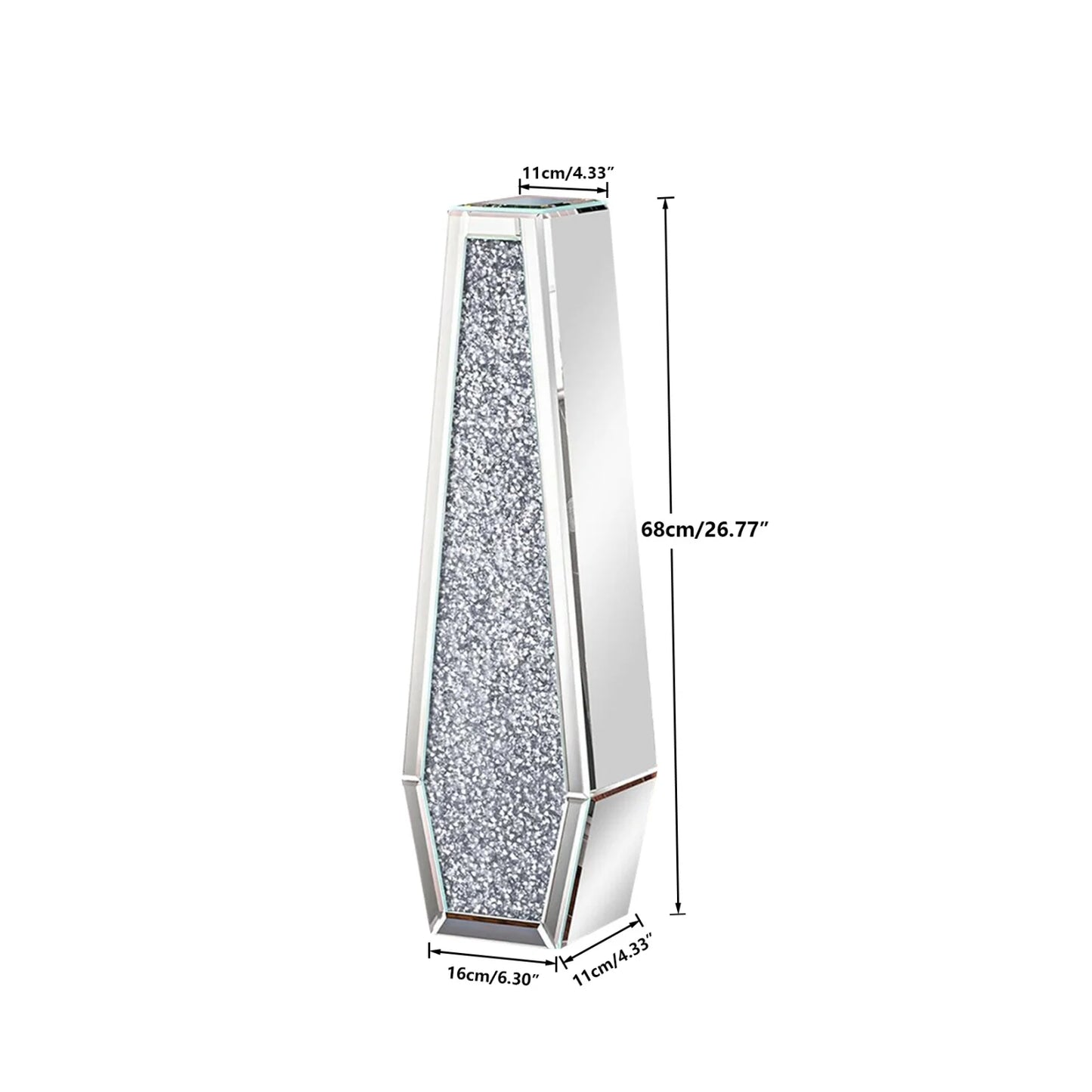 Mirrored Floor Vase Crushed Diamond Glass Decor Living Room