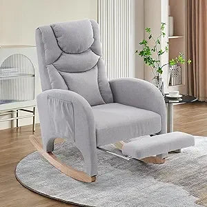MKDK Teddy Fabric Nursery Glider Rocking Chair Footrest