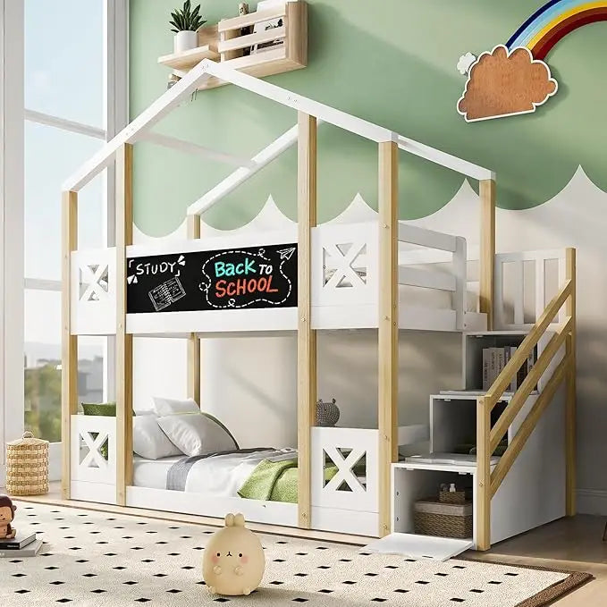 Twin Over Twin Bunk Bed Playhouse With Drawers