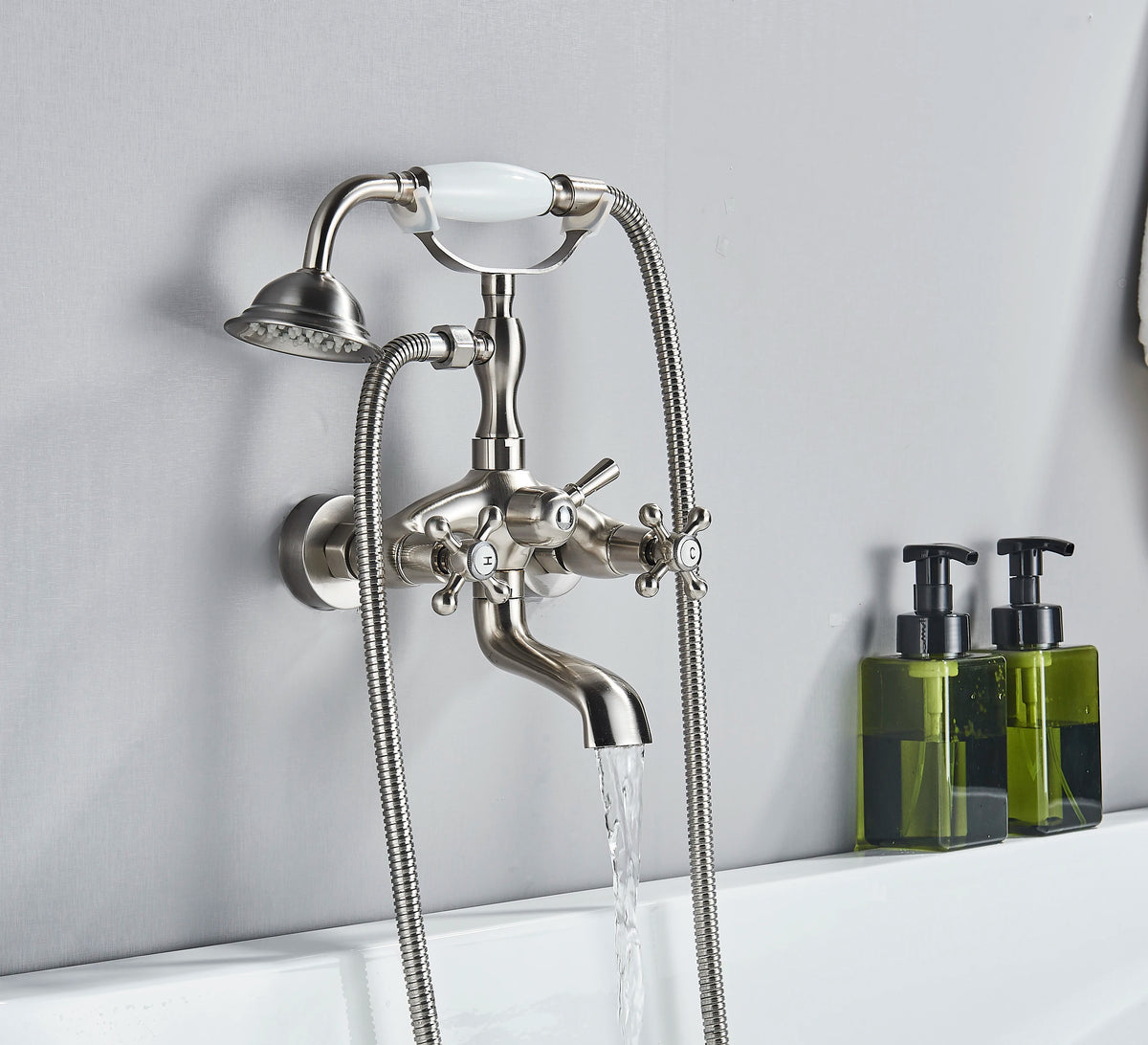 Shinesia Brass Waterfall Bathtub Faucet With Dual Handle Handshower