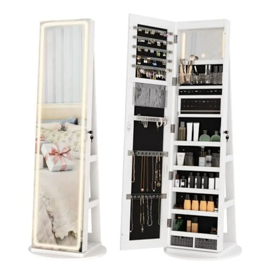 Led Mirror Jewelry Armoire Freestanding Display Storage Cabinet Unit