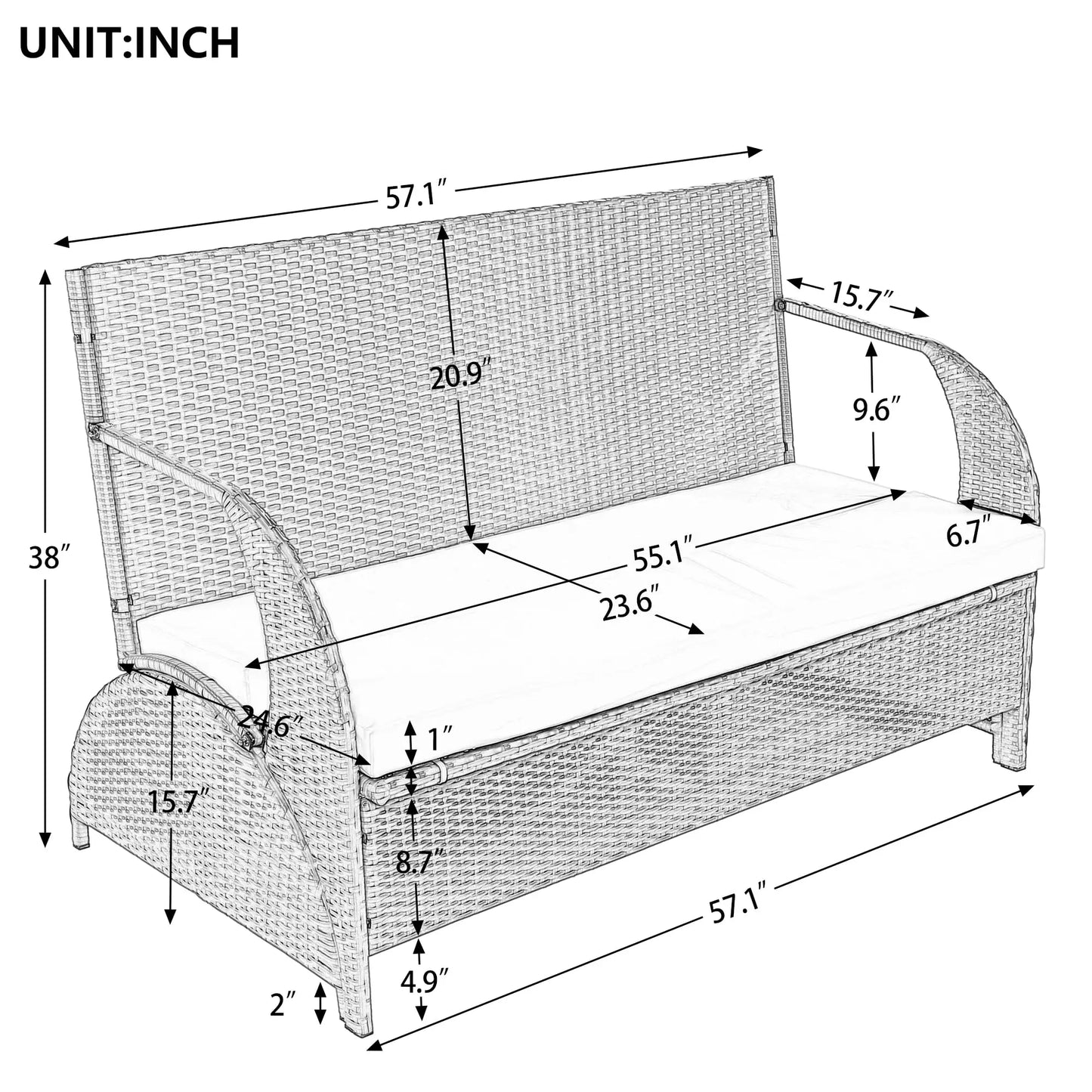 Outdoor Rattan Loveseat Convertible Picnic Bench Table
