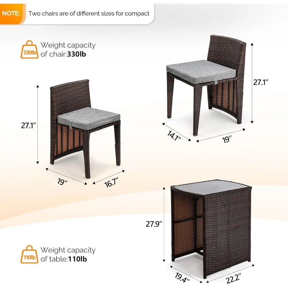Wicker Outdoor Patio Bistro Set With Glass Table Top