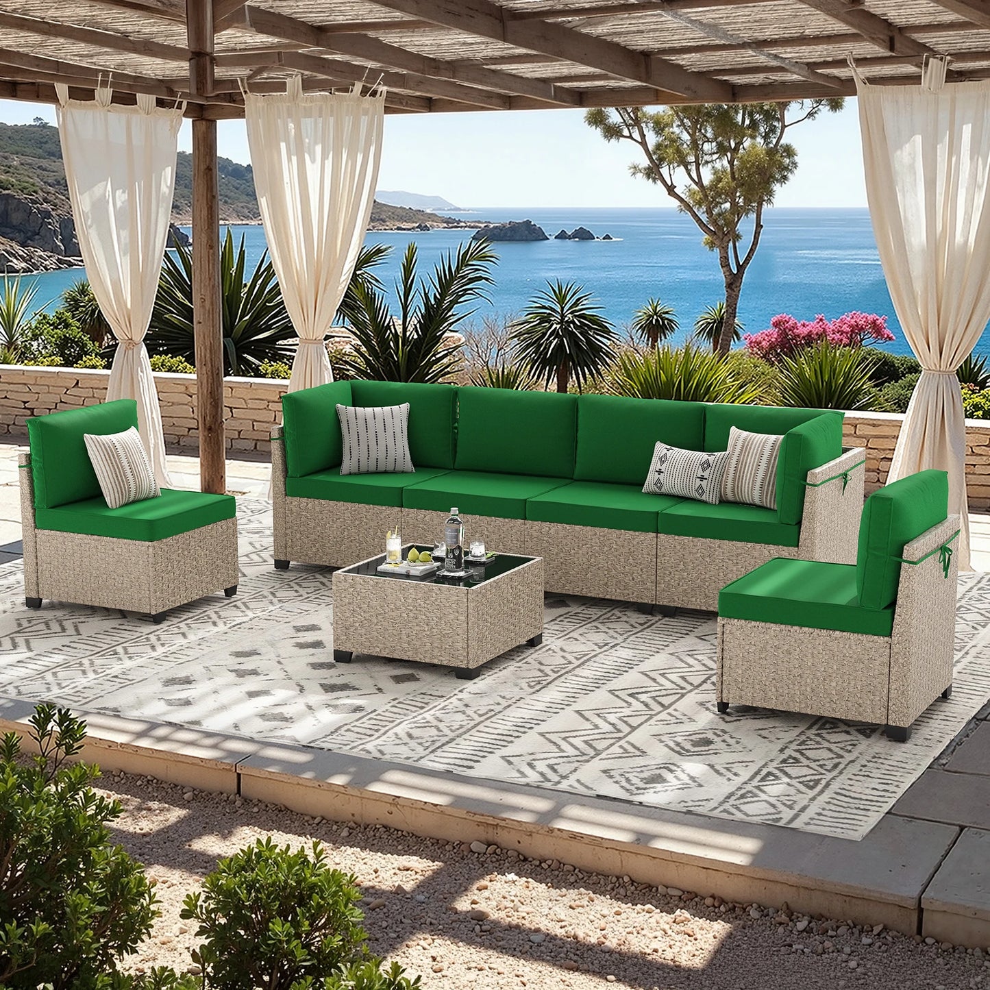 Outdoor Rattan Patio Furniture Set With Tempered Glass Table All Weather