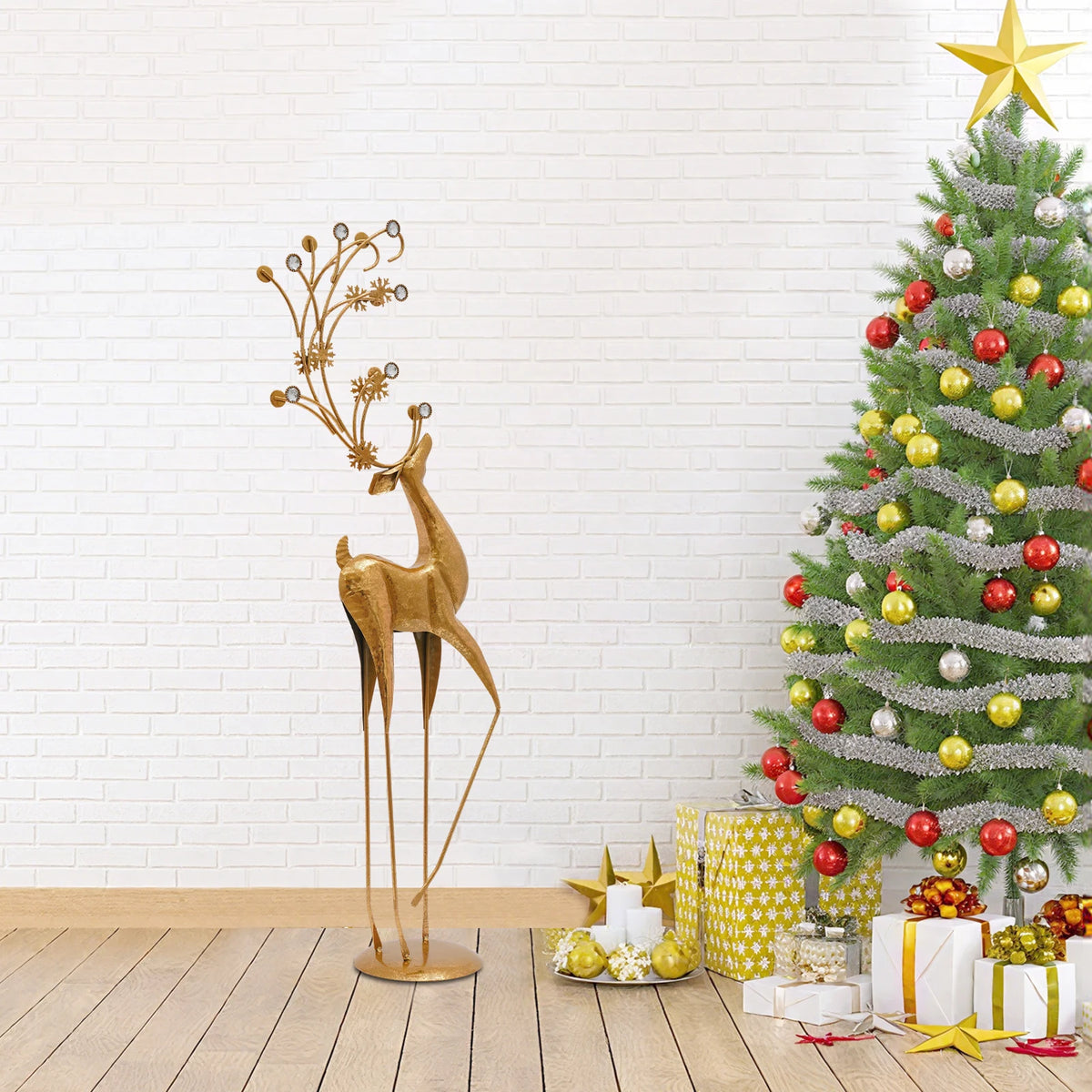 Retro Metal Deer Statue Elegant Reindeer Holiday Decor