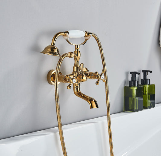 Shinesia Brass Waterfall Bathtub Faucet With Dual Handle Handshower