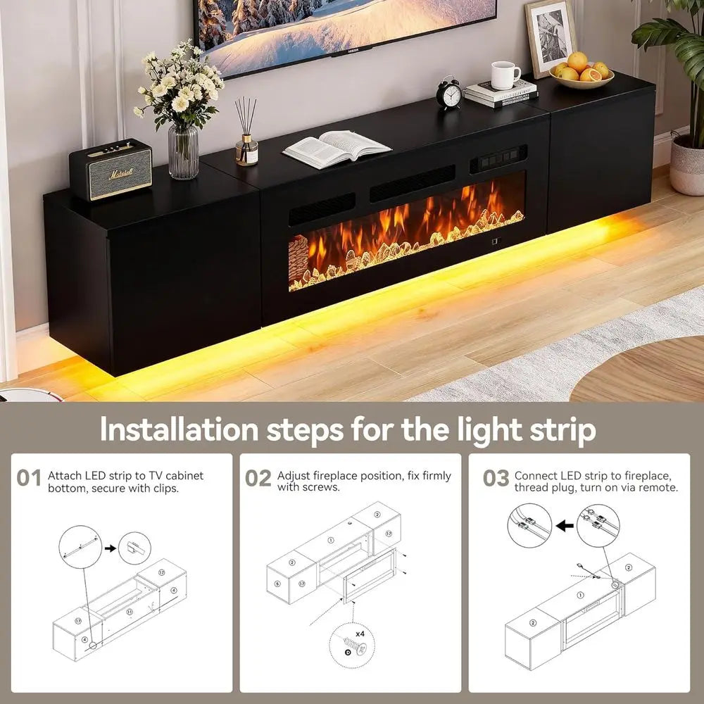 RBXC Floating TV Stand With Electric Fireplace Wall Mounted