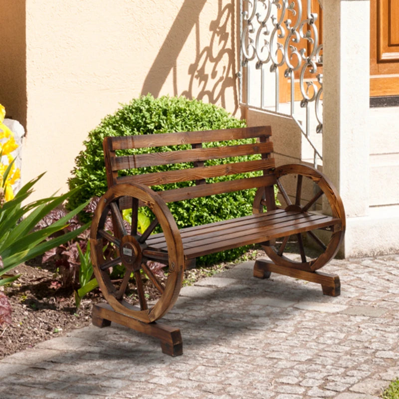 Angduo Out Vita Wooden Garden Bench Wagon Wheel Armrest