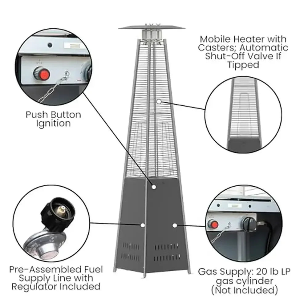 XMSJ Portable Gas Patio Heater 42000 BTU Stainless Steel