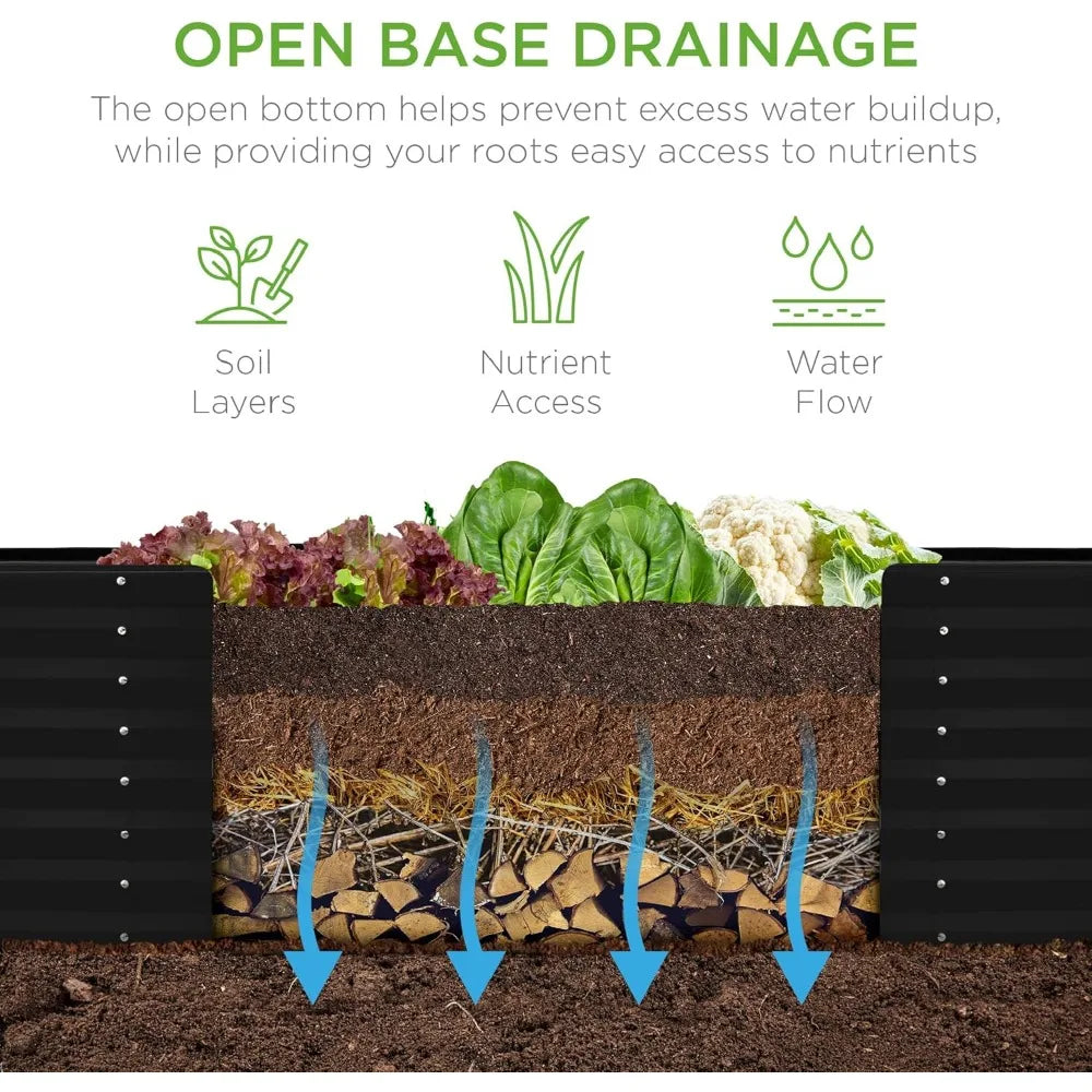 8x2x2ft Raised Metal Garden Bed Rectangular Planter Box for Herbs and Vegetables