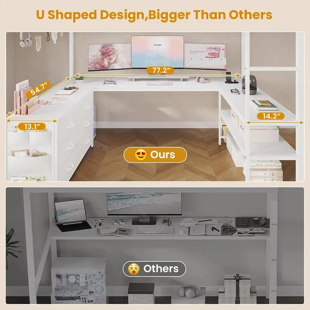 Adorneve Bedroom With U Shaped Desk And LED Storage