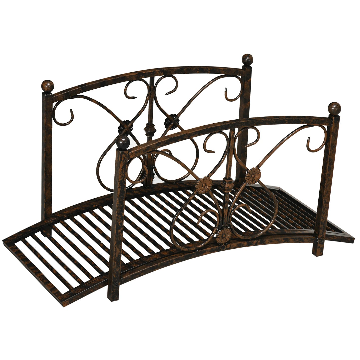 Metal Garden Bridge With Safety Railings For Pond And Stream