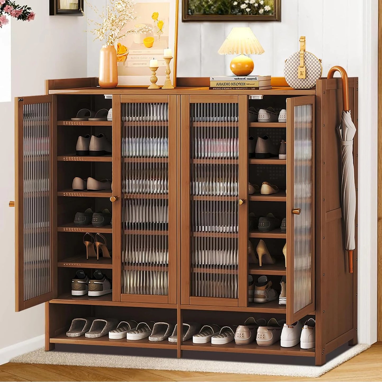 Bamboo Shoe Cabinet With Acrylic Door Shoe Rack Organizer