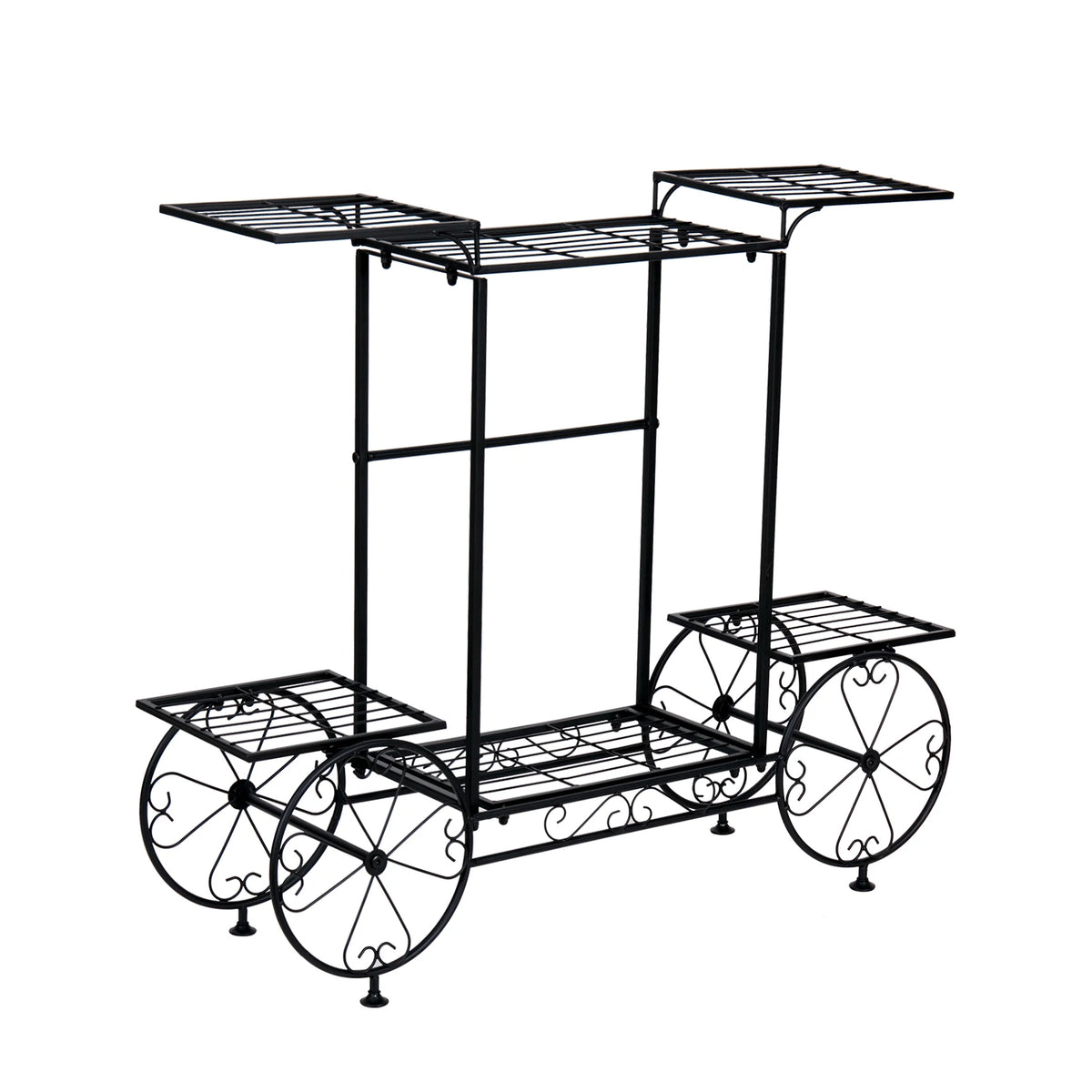 Metal Garden Cart Plant Stand For Indoor Outdoor Flowers