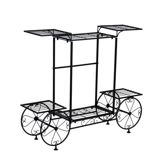 Metal Garden Cart Plant Stand For Indoor Outdoor Flowers