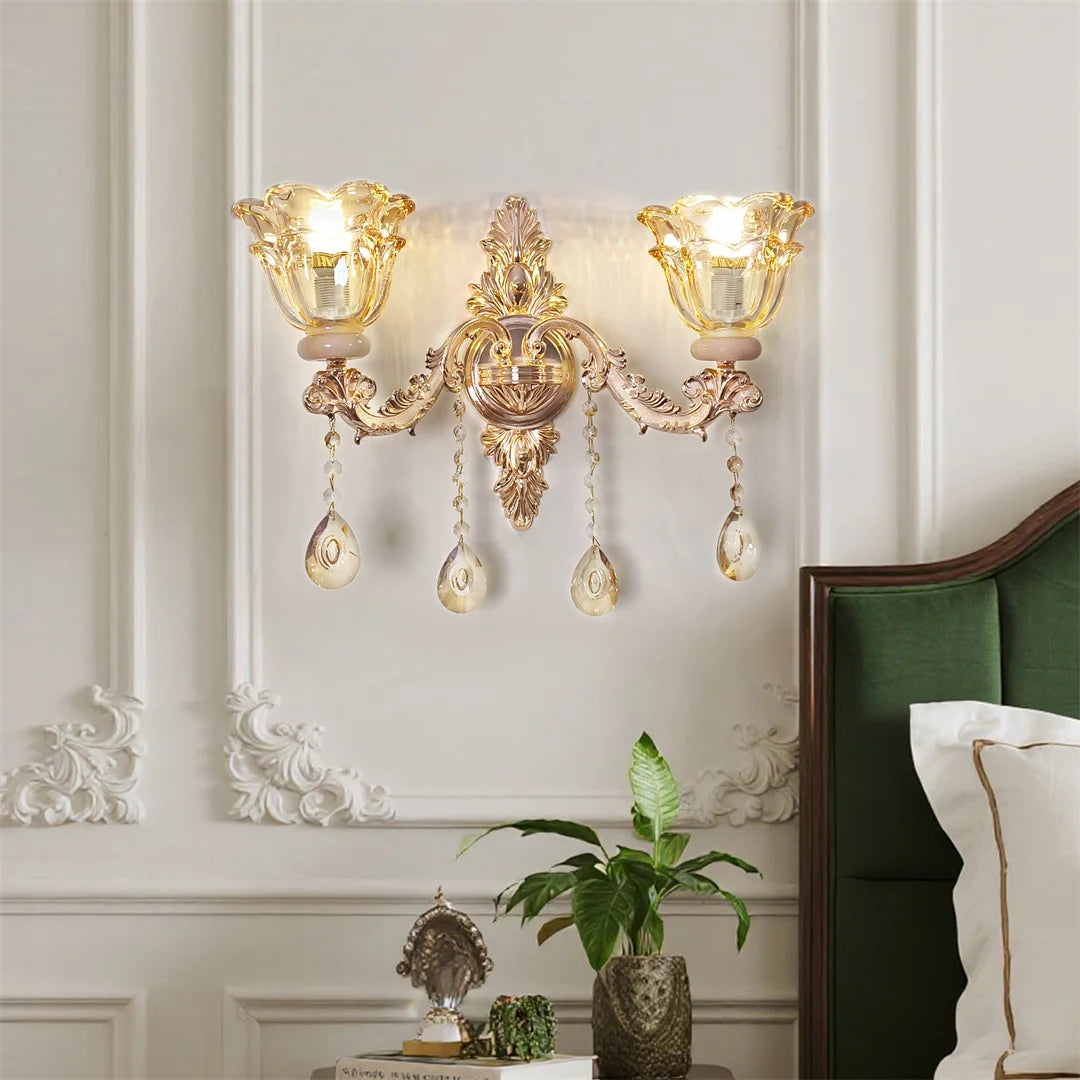 Vrygle Antique Floral Wall Sconce Crystals Lampshade Lighting