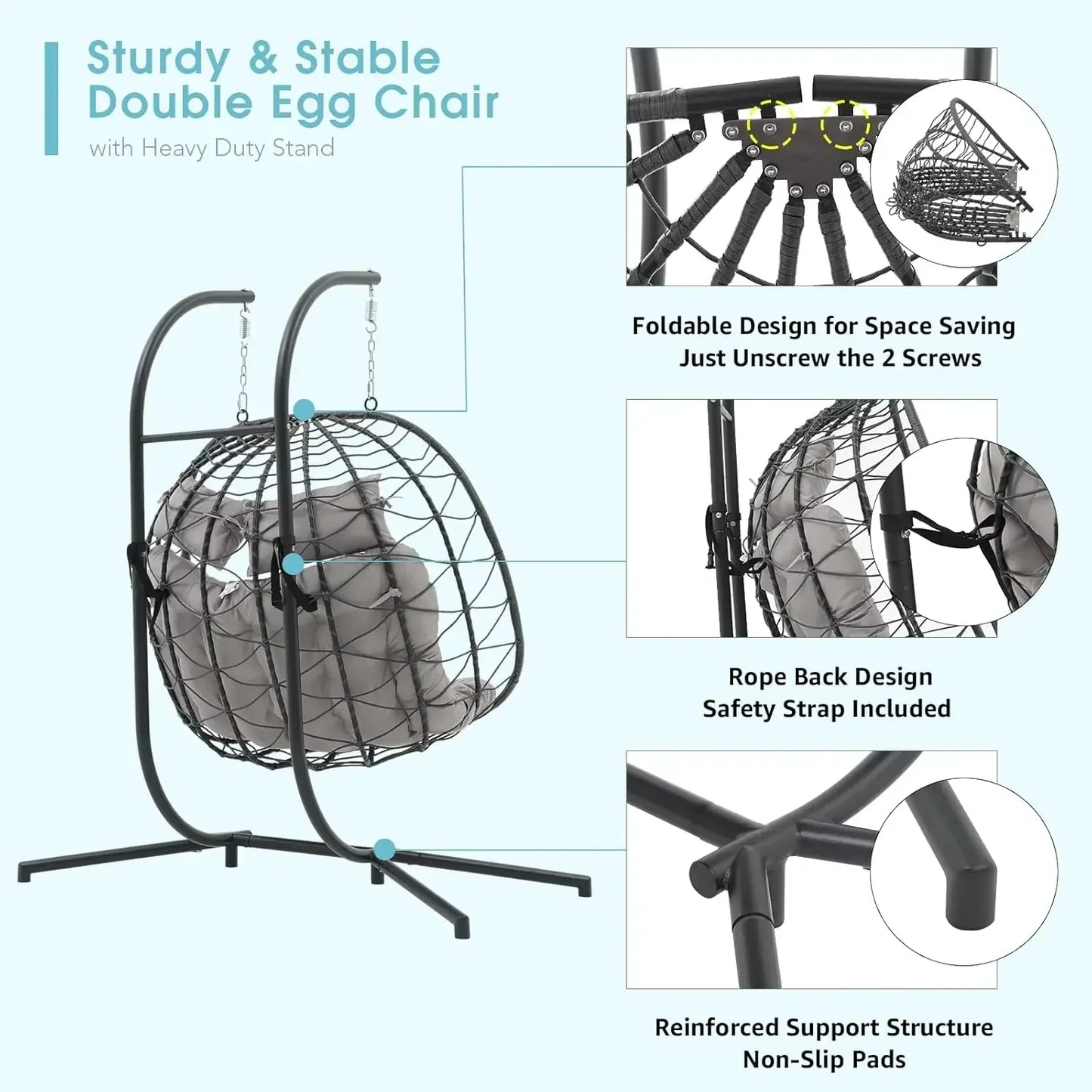 XMSJ Egg Swing Chair With Stand For Indoor Outdoor