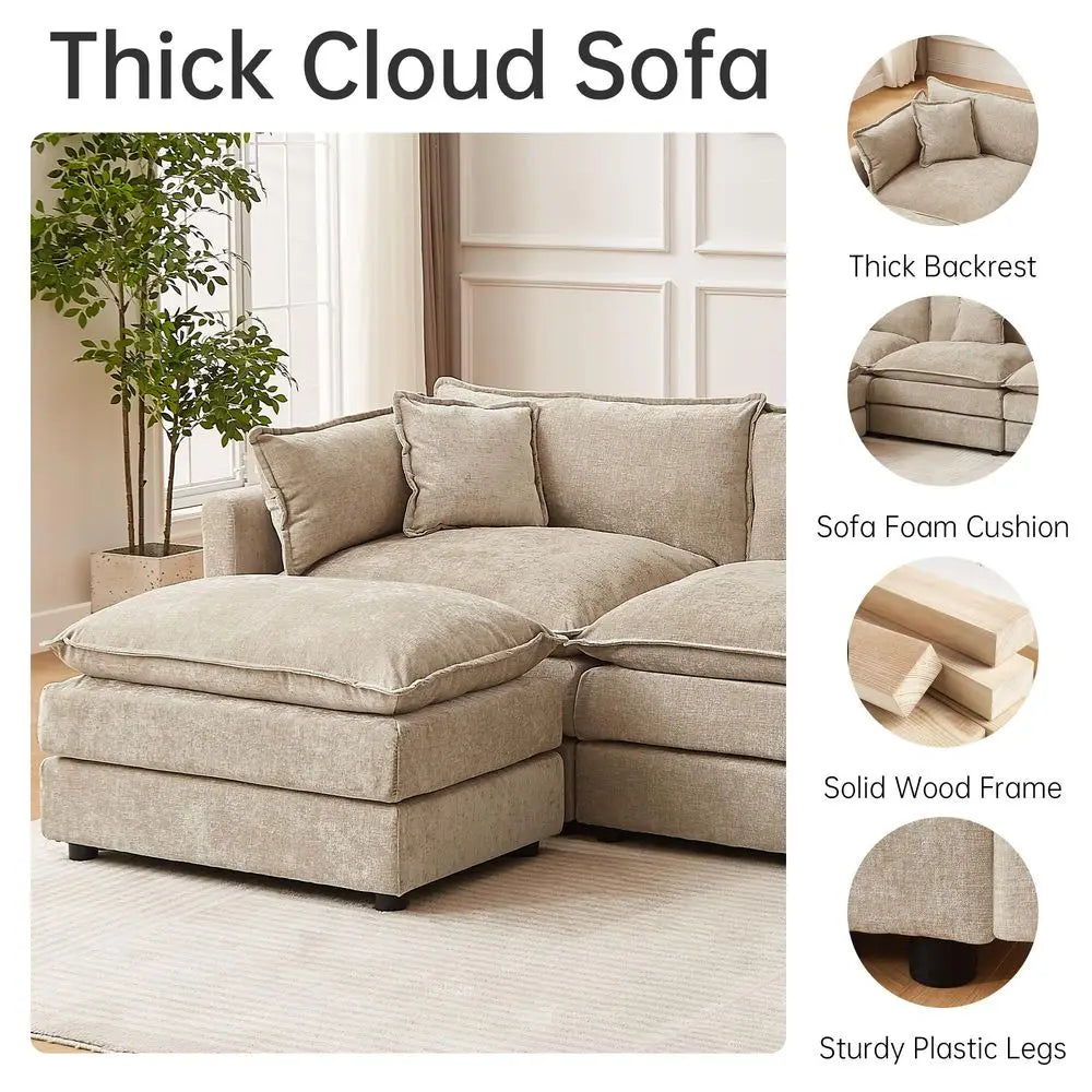 Sectional Sofa With Movable Ottoman For Living Room